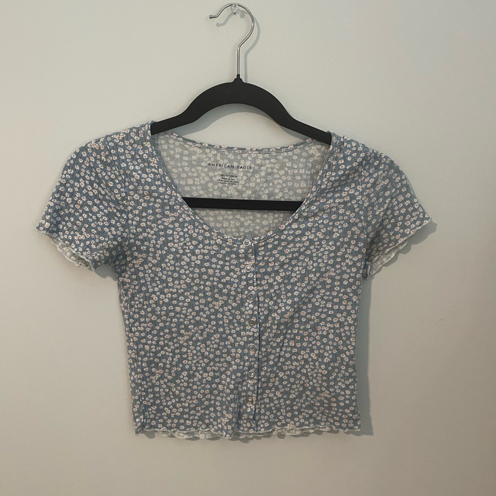 Brandy Melville Blue Floral Crop Top